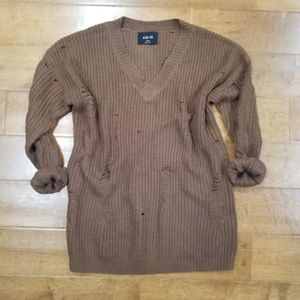Brown distressed-look sweater